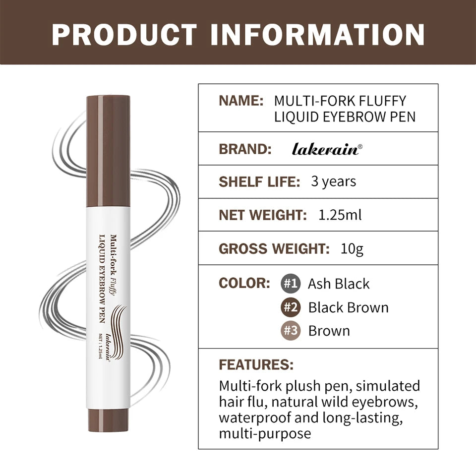 Waterproof Multi-Fork Liquid Eyebrow Pen for Natural Brows