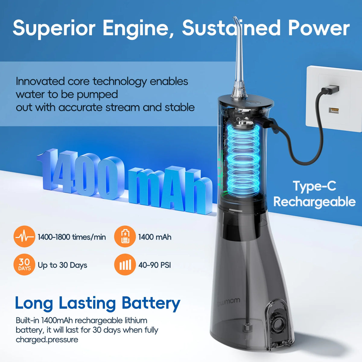 Portable Cordless Water Flosser for Teeth Cleaning