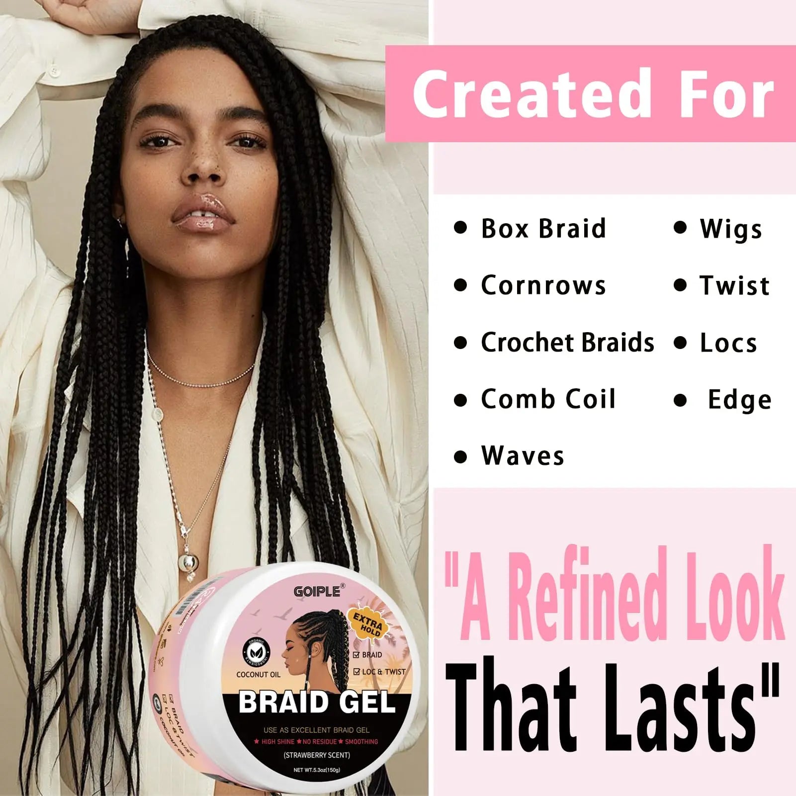 Goiple Strawberry Braid Gel Loc and Twist Styling Pomade 150g - 4