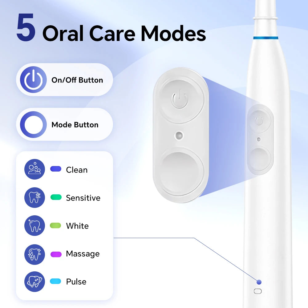 Rechargeable Electric Toothbrush with 5 Modes and 4 Brush Heads