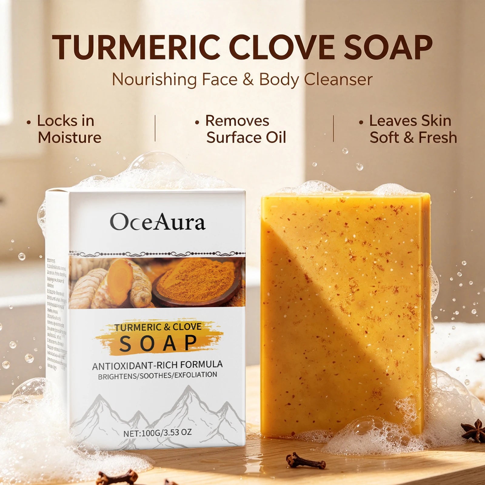 Turmeric and Clove Exfoliating Soap Bar for Face and Body - 3