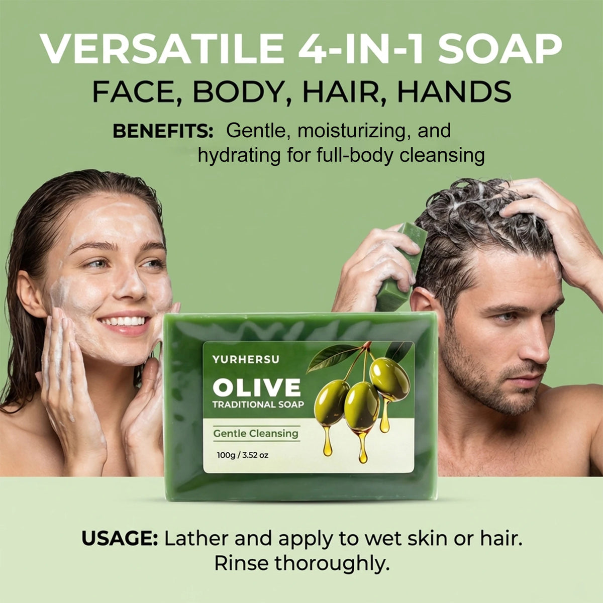 Handmade Olive Oil Soap Moisturizing Bar for Face Body and Hair