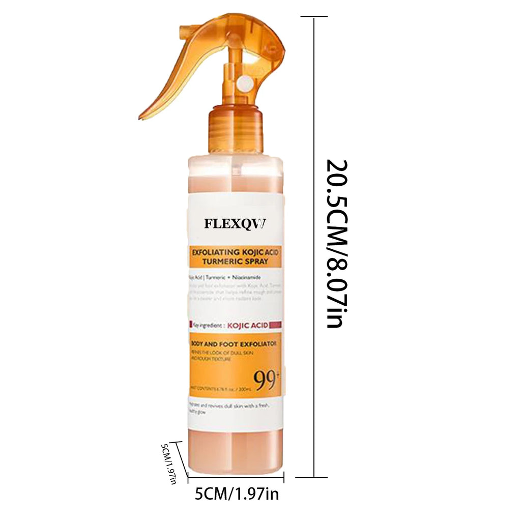 FLEXQW Kojic Acid Turmeric Exfoliating Body Scrub Spray for Smooth Skin