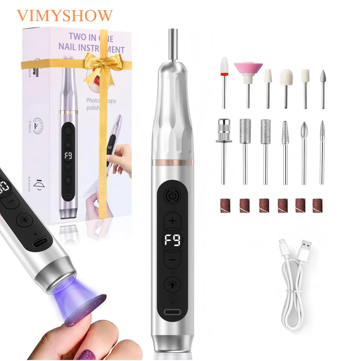 Portable Cordless Electric Nail Drill and UV Gel Polish Dryer