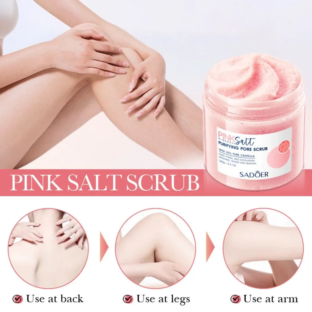 Sadoer Pink Himalayan Salt Body Scrub Exfoliating Pore Cleanser 240g
