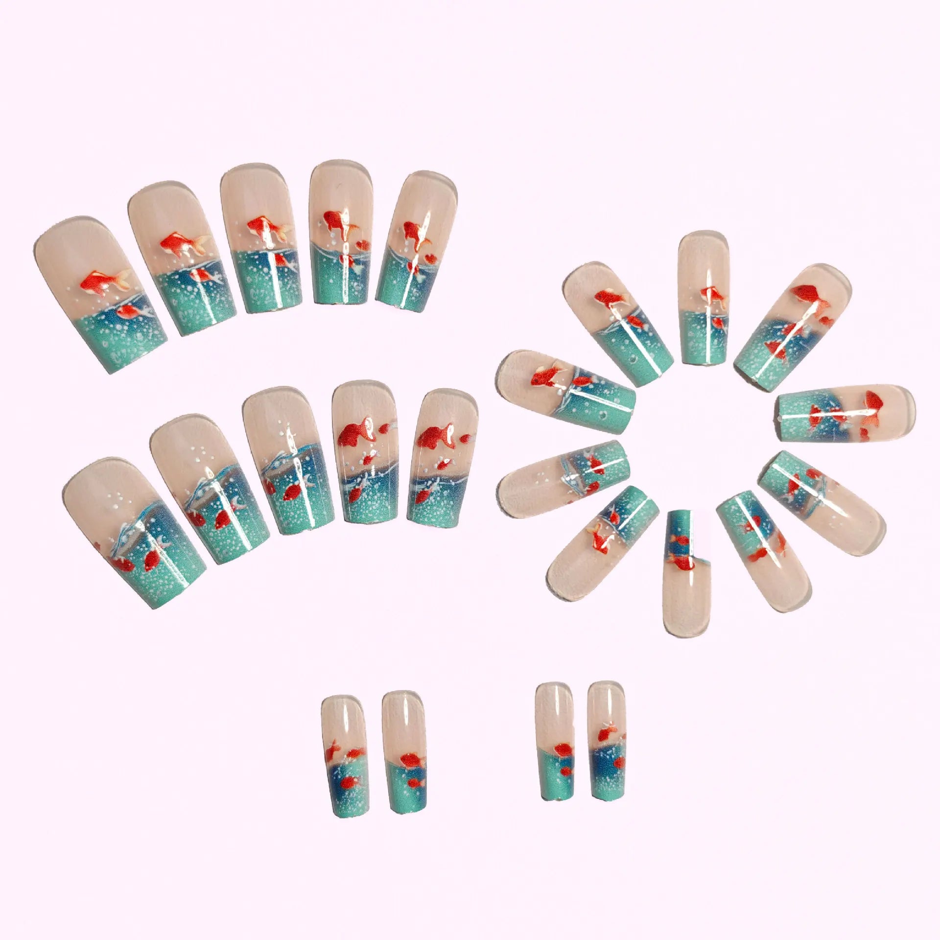Goldfish Print French Tip Press On Nails Square False Nail Art Set - 3